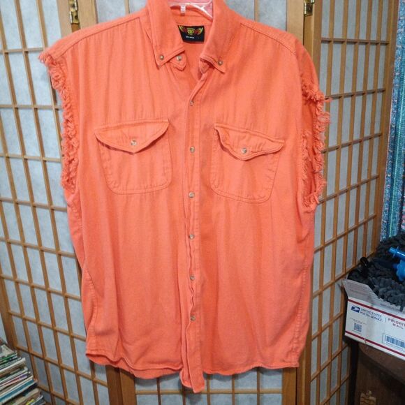 Biker Wear USA Orange Sleeveless Denim "Ride or Die" Back Graphic 3XL - Picture 6 of 13